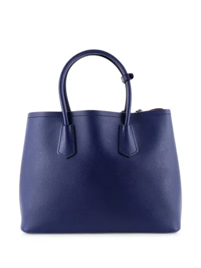 Pre-owned Prada Cuir Double Saffiano Leather Medium Tote Bag In Blue