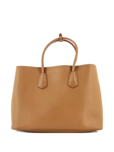 Pre-owned Prada Cuir Double Saffiano Leather Medium Tote Bag In Brown