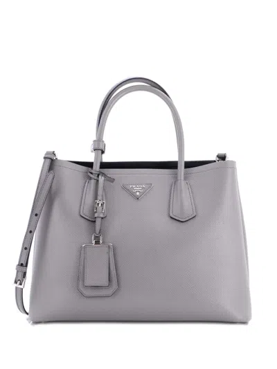 Pre-owned Prada Cuir Double Saffiano Leather Medium Tote Bag In Gray