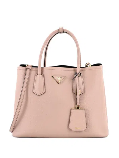 Pre-owned Prada Cuir Double Saffiano Leather Medium Tote Bag In Neutral