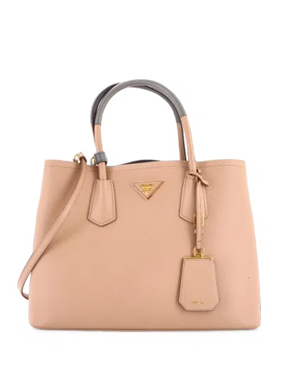 Pre-owned Prada Cuir Double Saffiano Leather Medium Tote Bag In Neutrals