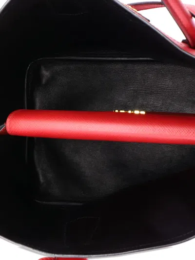 Pre-owned Prada Cuir Double Saffiano Leather Medium Tote Bag In Red