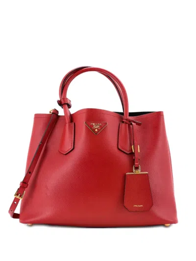 Pre-owned Prada Cuir Double Saffiano Leather Medium Tote Bag In Red
