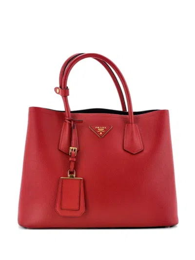 Pre-owned Prada Cuir Double Saffiano Leather Medium Tote Bag In Red