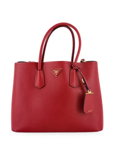 Pre-owned Prada Cuir Double Saffiano Leather Medium Tote Bag In Red