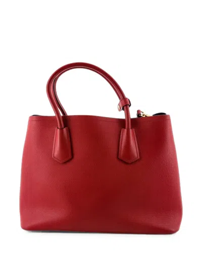 Pre-owned Prada Cuir Double Saffiano Leather Medium Tote Bag In Red