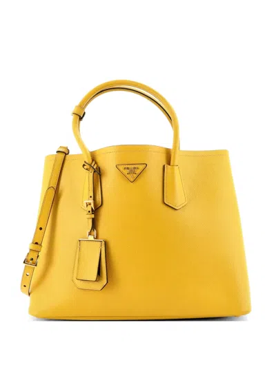 Pre-owned Prada Cuir Double Saffiano Leather Medium Tote Bag In Yellow