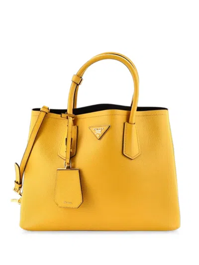 Pre-owned Prada Cuir Double Saffiano Leather Medium Tote Bag In Yellow