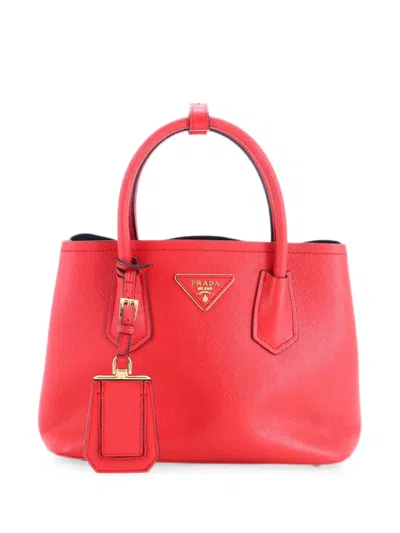 Pre-owned Prada Cuir Double Saffiano Leather Mini Tote Bag In Red