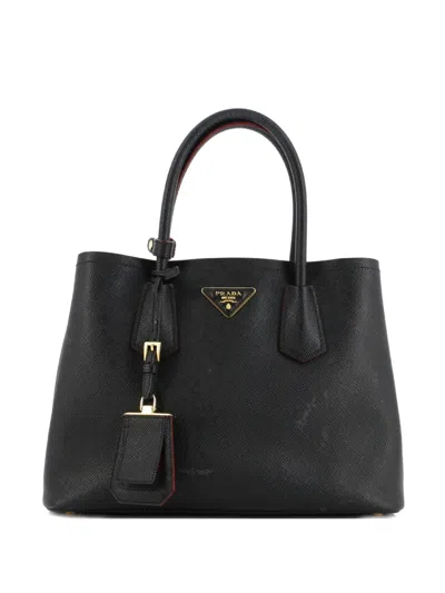 Pre-owned Prada Cuir Double Saffiano Leather Small Tote Bag In Black