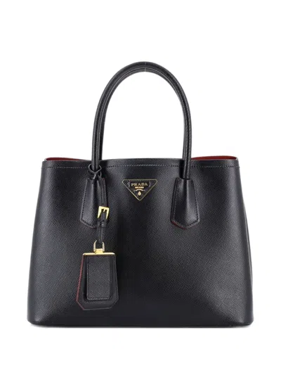 Pre-owned Prada Cuir Double Saffiano Leather Small Tote Bag In Black