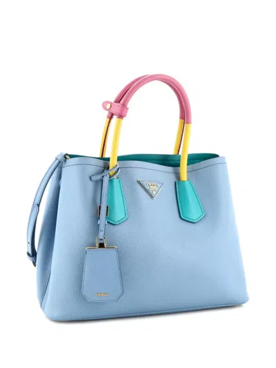 Pre-owned Prada Cuir Double Saffiano Leather Small Tote Bag In Multi
