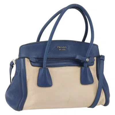Pre-owned Prada Cuir Frame Convertible Tote Canvas And Saffiano Leather Beige Canvas Tote Bag Bag () In Sand
