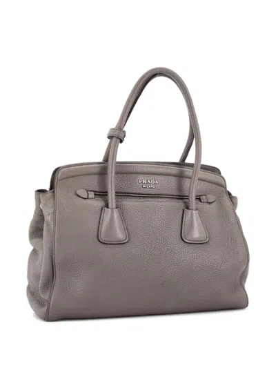 Pre-owned Prada Cuir Frame Convertible Vitello Daino Large Tote Bag In Gray