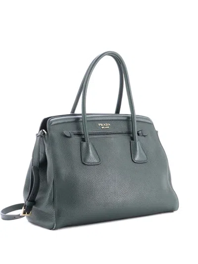 Pre-owned Prada Cuir Frame Convertible Vitello Daino Large Tote Bag In Green