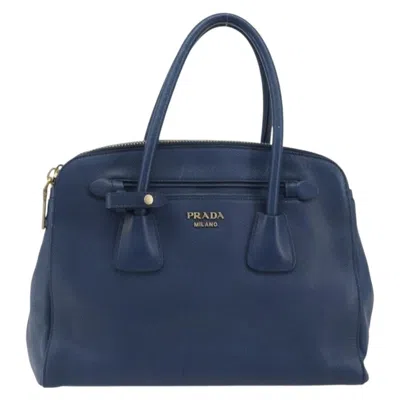 Pre-owned Prada Cuir Frame Double Zip Tote Saffiano Leather Blue Leather Tote Bag Bag ()