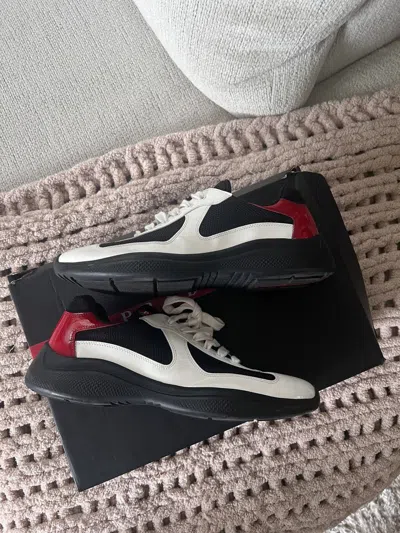 Pre-owned Prada Cup Black White Red Size 7 Uk / 8 Us Shoes