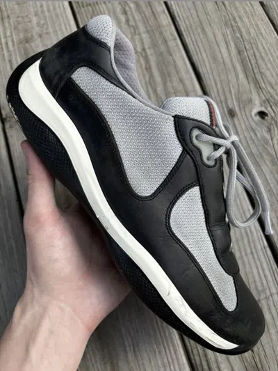 Pre-owned Prada Cups Grey/black Leather Size 11.5 Shoes