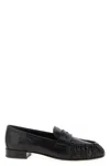 Prada Rounded Toe Loafers With Textured Detailing And Low Block Heel In Black