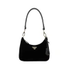 Prada Curved Black Shoulder Bag With Gold-tone Logo Plaque In Black