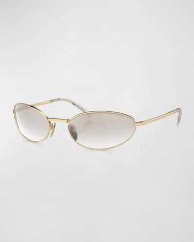 Prada Curved Mixed-media Oval Sunglasses In Pale Gold