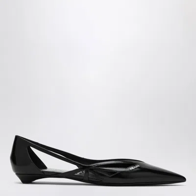 Prada Leather Ballerinas With Pointed Toe And Cut-out Design In Black