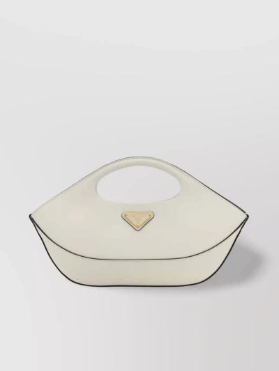 Prada Cut-out Handle Leather Tote Bag In White