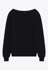 Prada Blue Cotton Sweater With Geometric Details Women In Blue