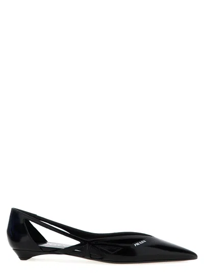 Prada Cut-out Leather Ballet Flats Flat Shoes Black