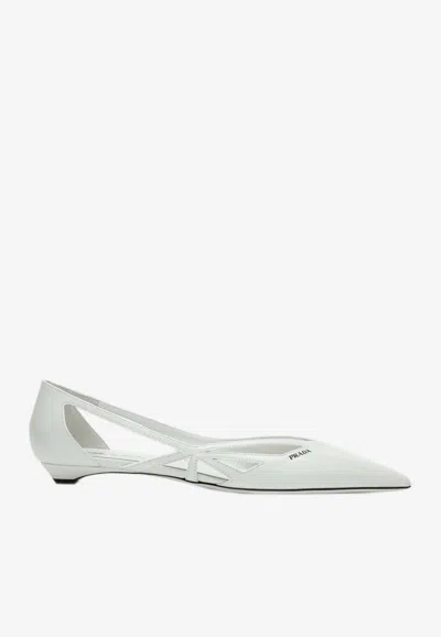 PRADA CUT-OUT LEATHER POINTED-TOE FLATS