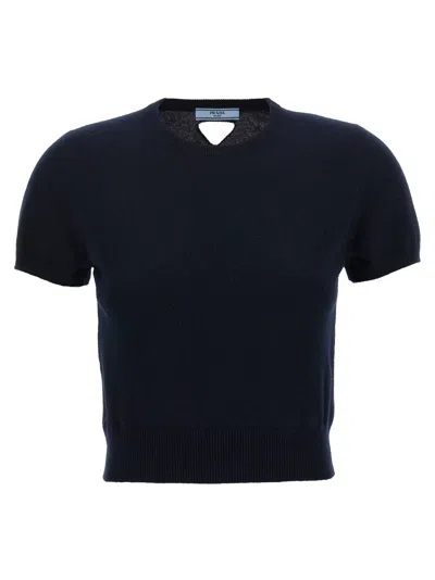 Prada Cut-out Logo Sweater In Blue