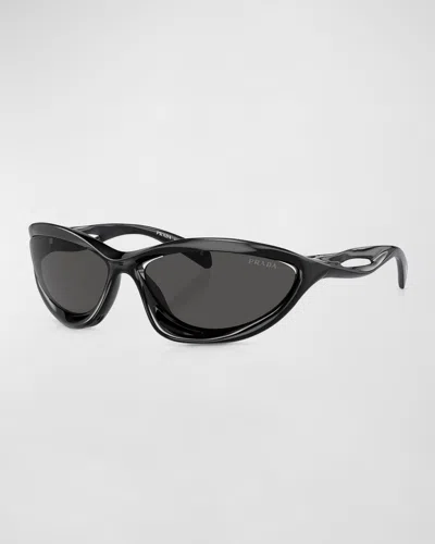 Prada Cut-out Propionate & Plastic Wrap Sunglasses In Black