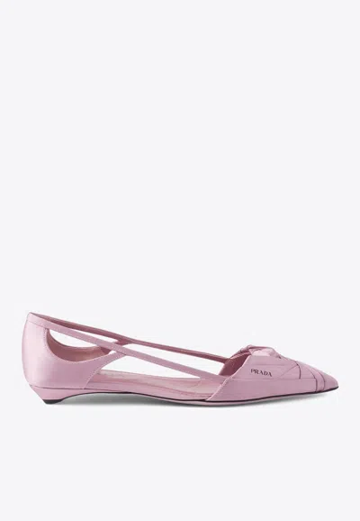 PRADA CUT-OUT SATIN BALLET FLATS