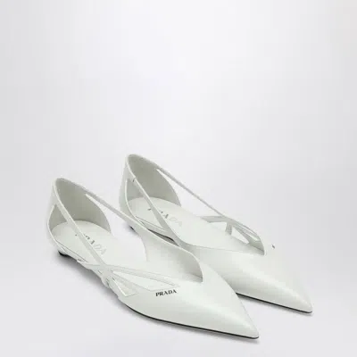 PRADA PRADA  CUT OUT WHITE BRUSHED LEATHER BALLERINA