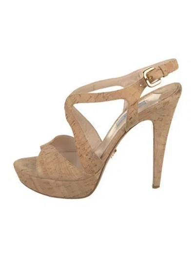 Pre-owned Prada Cutout Accent Slingback Sandals In Neutral