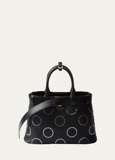 Prada Cutout Buckle Leather Top-handle Bag In Black