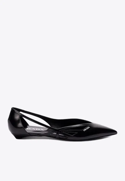 Prada Cut-out Leather Ballet Flats In Black