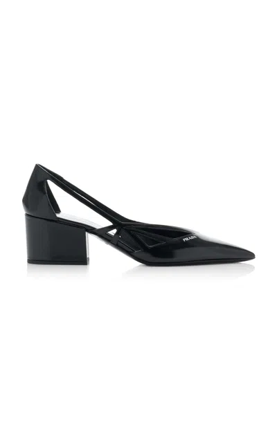 Prada Cutout Leather Pumps In Black