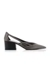 Prada Cutout Satin Pumps In Grey