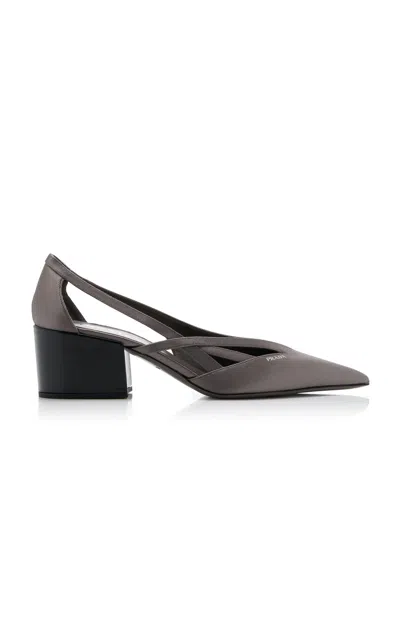 Prada Cutout Satin Pumps In Grey
