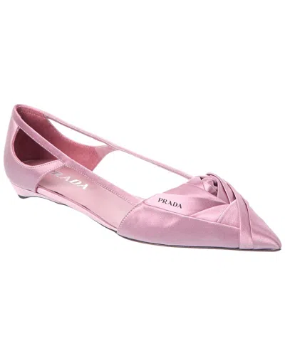 Prada Cutout Satin Pointy-toe Ballet Flat In Pink