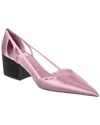 Prada Satin Finish Low Block Heel Pumps In Purple
