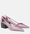 Prada Satin Finish Low Block Heel Pumps In Pink