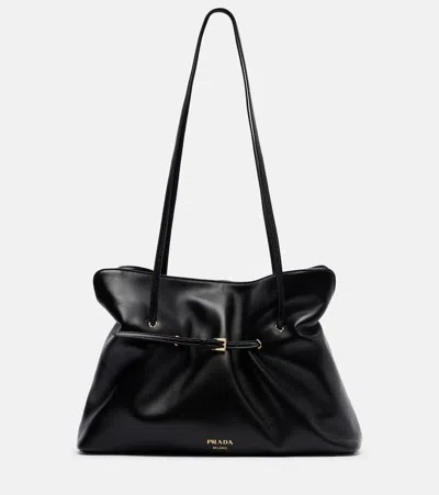 Prada Dada Large Leather Shoulder Bag In Black