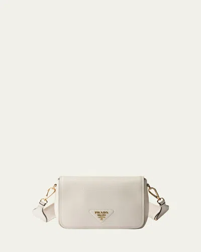 Prada Daino Flap Soft Leather Crossbody Bag In Bianco