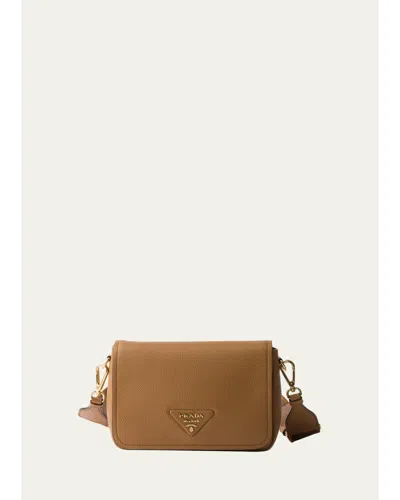 Prada Daino Flap Soft Leather Crossbody Bag In Caramel