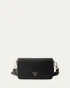 Prada Daino Flap Soft Leather Crossbody Bag In F0632 Nero 1