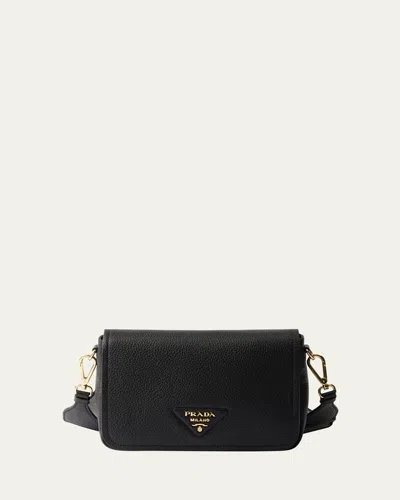 Prada Daino Flap Soft Leather Crossbody Bag In F0632 Nero 1