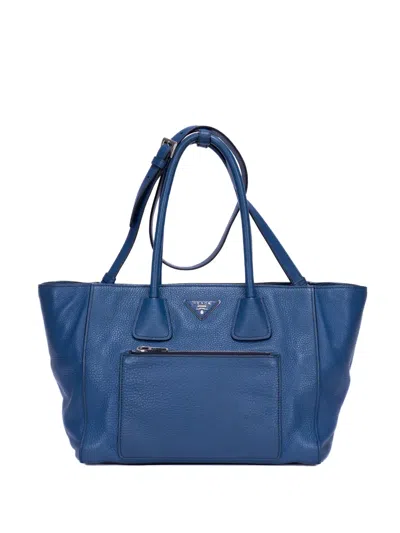 Pre-owned Prada Daino Logo-plaque Tote Bag In Blue