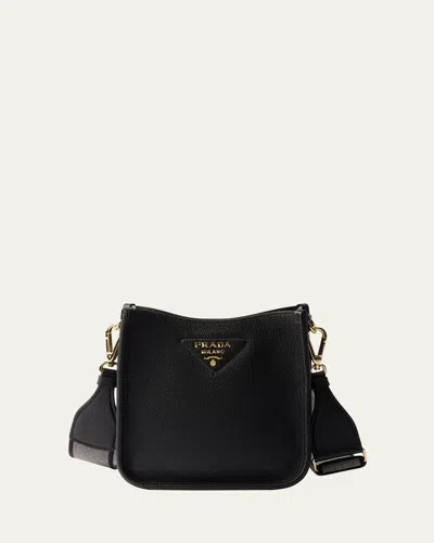 Prada Daino Soft Leather Hobo Crossbody Bag In F0632 Nero 1
